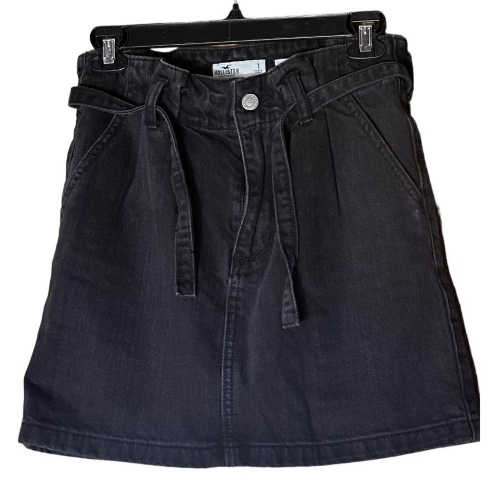 Hollister Black Denim Ultra High-Rise Skirt With Belt Size 1 ▪️